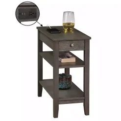 Gray 2-Shelf Charging Accent Table