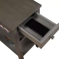 Gray 2-Shelf Charging Accent Table