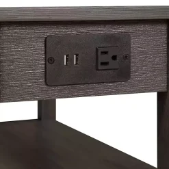 Gray 2-Shelf Charging Accent Table