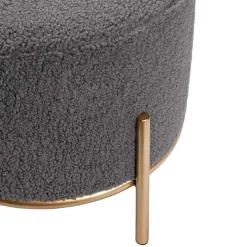 Gray Sherpa Upholstered Round Ottoman