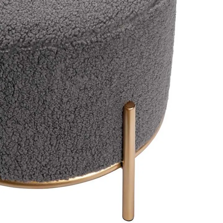Gray Sherpa Upholstered Round Ottoman