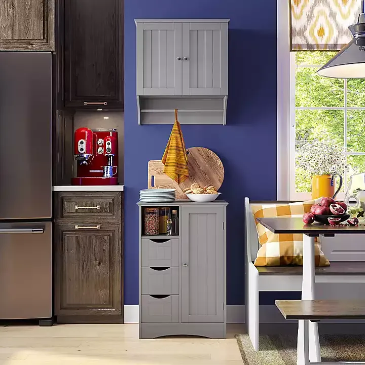 Gray Single Door 3-Drawer Cabinet