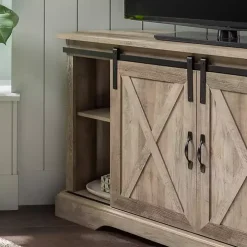 Gray Sliding Barn Doors Corner TV Stand