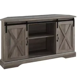 Gray Sliding Barn Doors Corner TV Stand