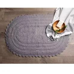 Gray Small Crochet Oval Bath Mat