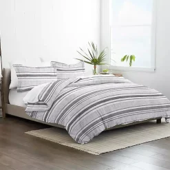 Gray Soft Striped 3-pc. Queen Duvet Cover Set