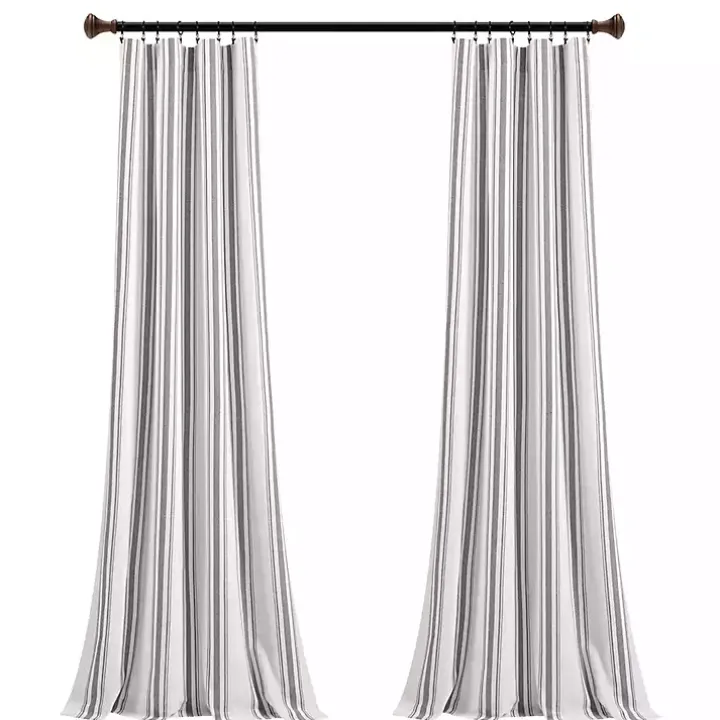 Gray Stripe Farmhouse Curtain Panel Set, 95 in.
