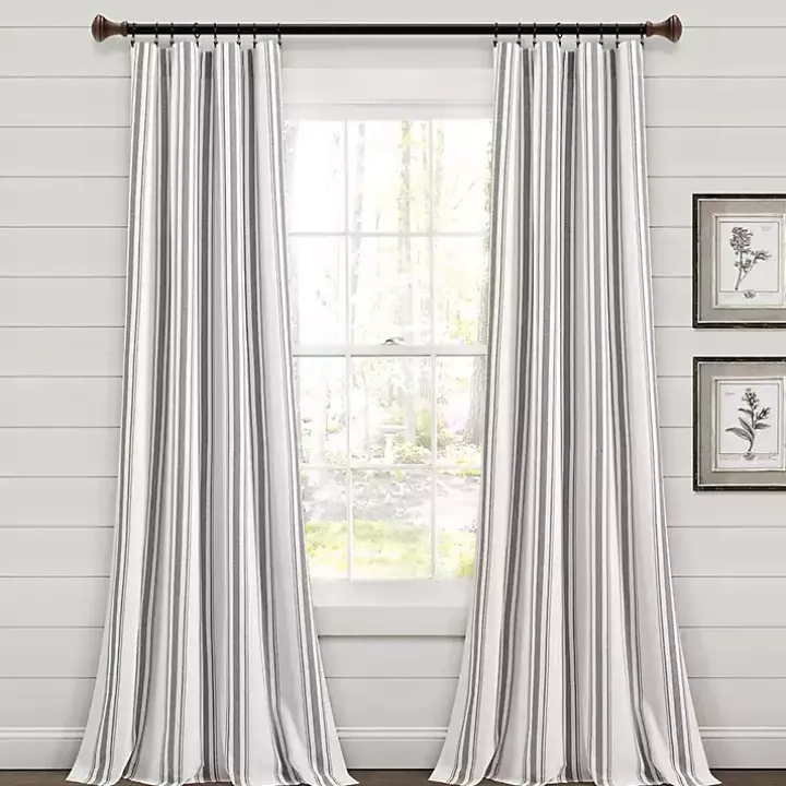 Gray Stripe Farmhouse Curtain Panel Set, 95 in.