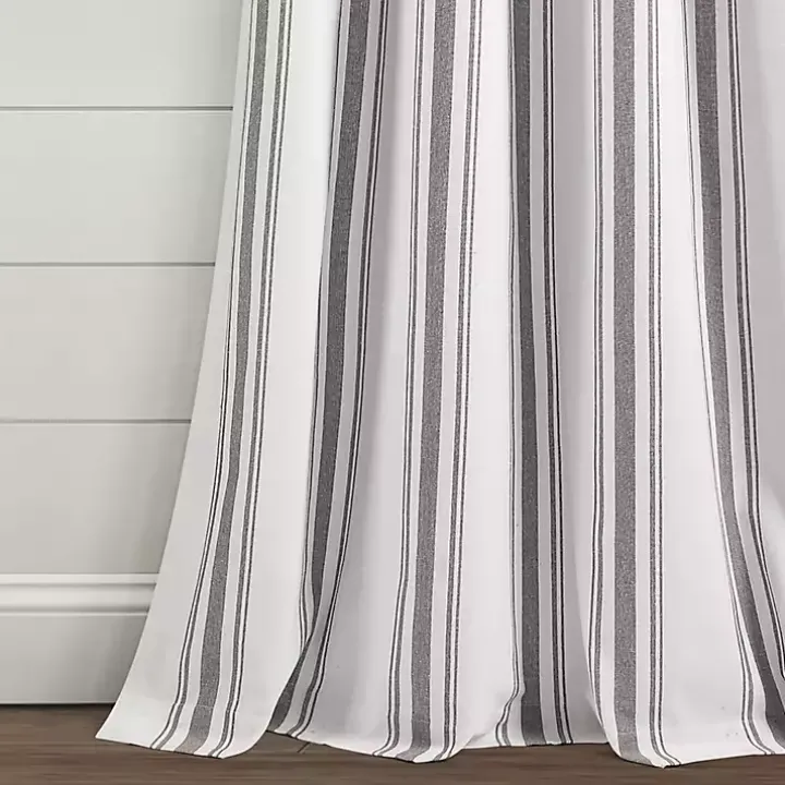 Gray Stripe Farmhouse Curtain Panel Set, 95 in.