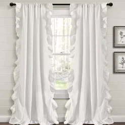 Gray Stripe Ruffled Curtain Panel Set, 84 in.