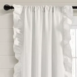 Gray Stripe Ruffled Curtain Panel Set, 84 in.