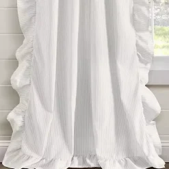 Gray Stripe Ruffled Curtain Panel Set, 84 in.