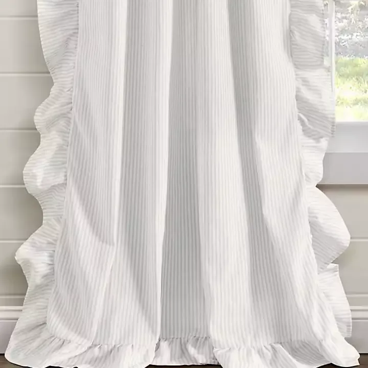Gray Stripe Ruffled Curtain Panel Set, 84 in.