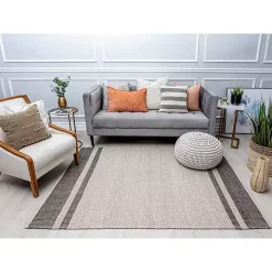 Gray Striped Border Area Rug