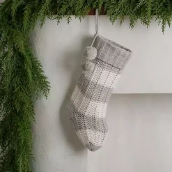 Gray Striped Knit Christmas Stocking