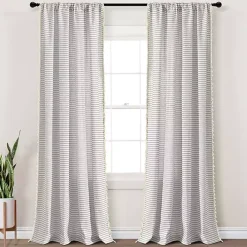 Gray Striped Tassel Curtain Panel Set, 84 in.
