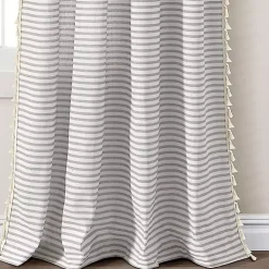 Gray Striped Tassel Curtain Panel Set, 84 in.