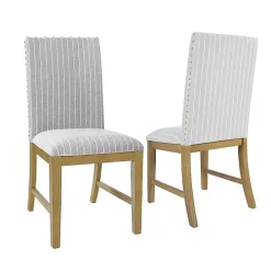 Gray Stripes Nailhead Dining Chairs, Set of 2