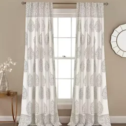 Gray Teardrop Leaves Curtain Panel Set, 84 in.