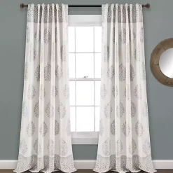 Gray Teardrop Leaves Curtain Panel Set, 95 in.