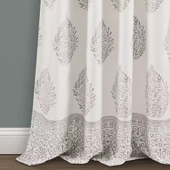 Gray Teardrop Leaves Curtain Panel Set, 95 in.