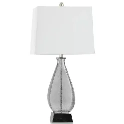 Gray Textured Glass and Silver Table Lamp