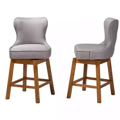 Gray Tufted Back Swivel Counter Stools, Set of 2