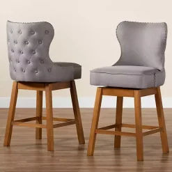 Gray Tufted Back Swivel Counter Stools, Set of 2