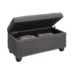 Gray Tufted Jess Storage Ottoman Bench