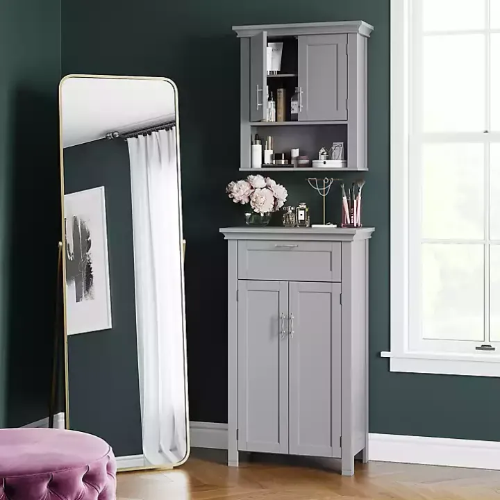 Gray Two-Door Top Shelf Cabinet