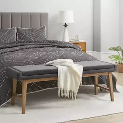 Gray Upholstered and Wood Legs Bench