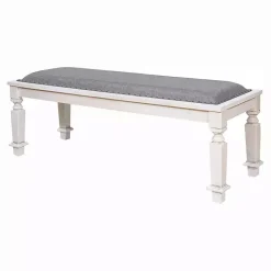 Gray Upholstered Antique White Quin Bench