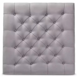 Gray Upholstered Linen Tufted Ottoman with Shelf