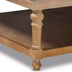 Gray Upholstered Linen Tufted Ottoman with Shelf