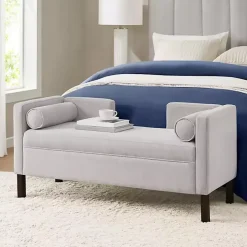 Gray Upholstered Modern Split Back Bench