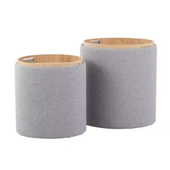 Gray Upholstered Ottomans with Tray Tops, Set of 2