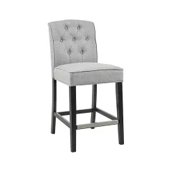 Gray Upholstered Tufted Button Back Counter Stool