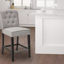 Gray Upholstered Tufted Button Back Counter Stool
