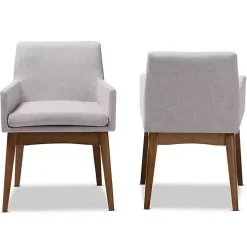 Gray Upholstered Walnut Dining Chairs, Set of 2