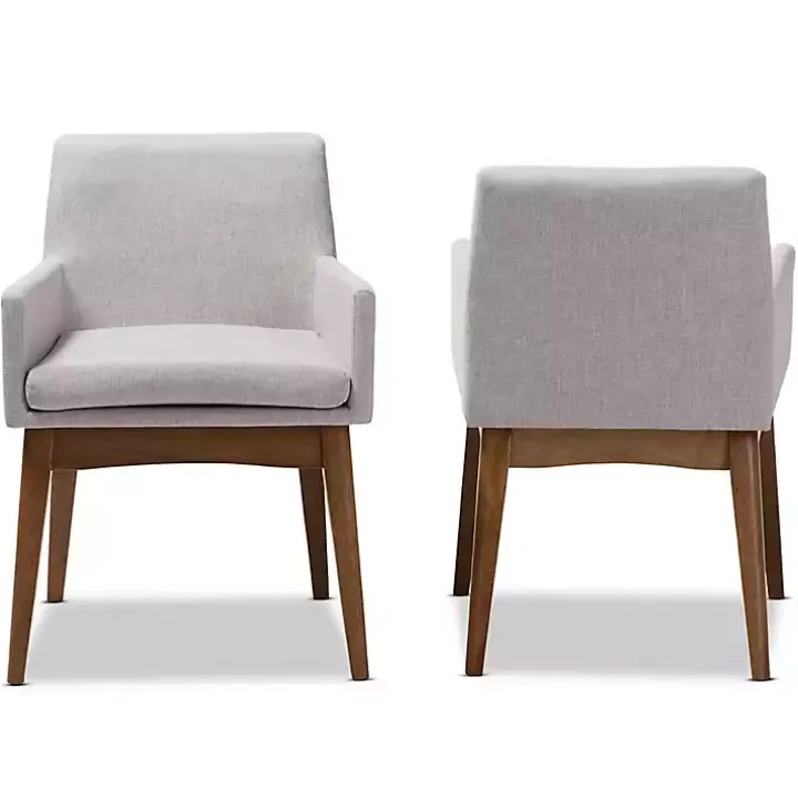 Gray Upholstered Walnut Dining Chairs, Set of 2