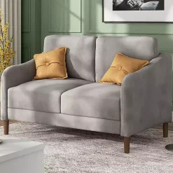 Gray Velvet Upholstered Modern Loveseat