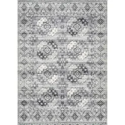 Gray Vintage Circular Patterns Area Rug, 5x7