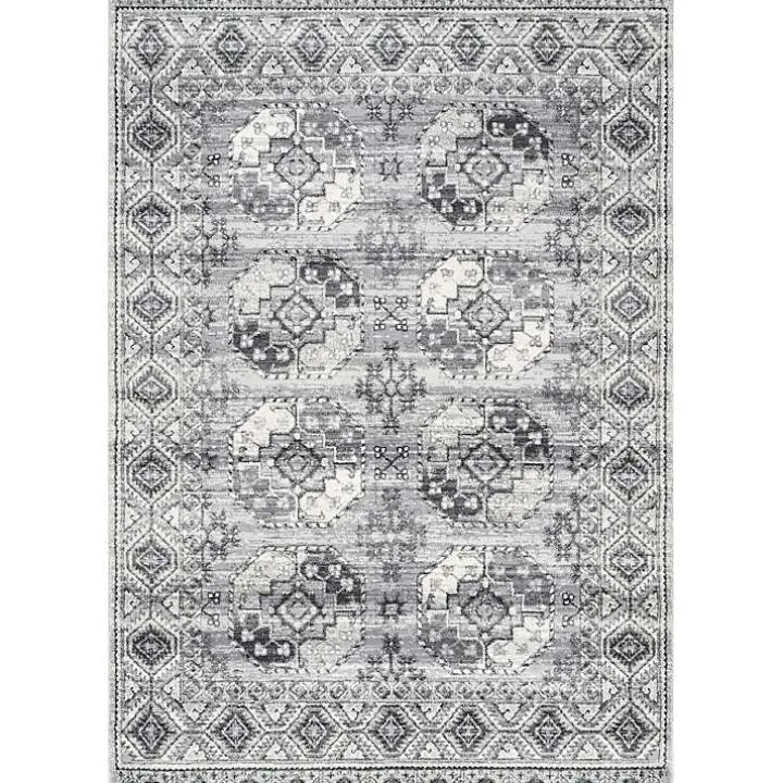 Gray Vintage Circular Patterns Area Rug, 5x7