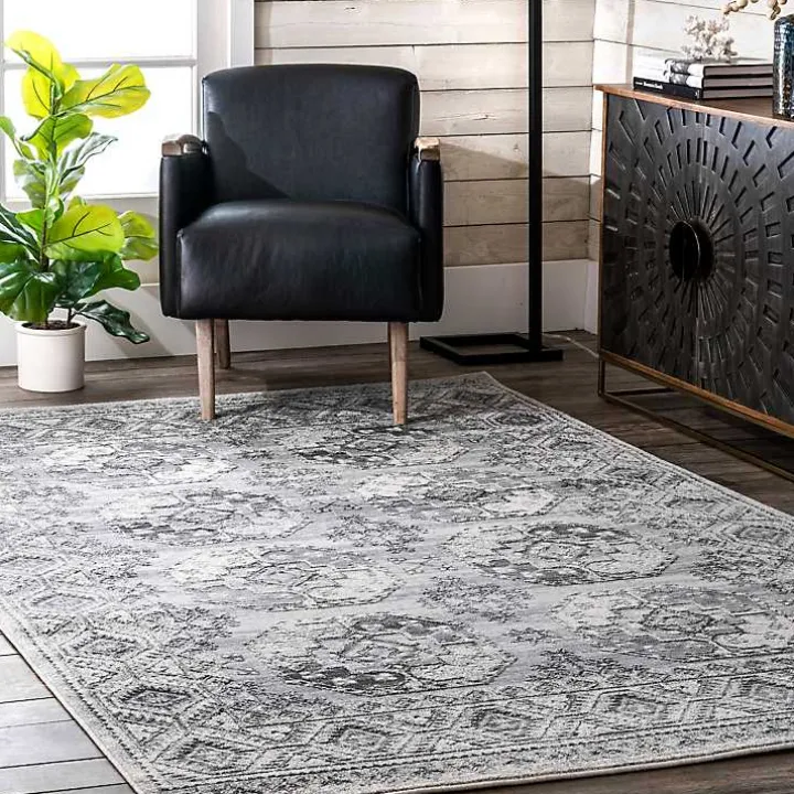 Gray Vintage Circular Patterns Area Rug, 5x7
