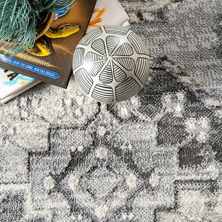 Gray Vintage Circular Patterns Area Rug, 5x7