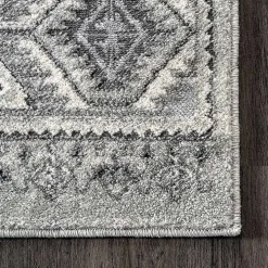 Gray Vintage Circular Patterns Area Rug, 5x7