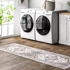 Gray Vintage Medallion Washable Runner