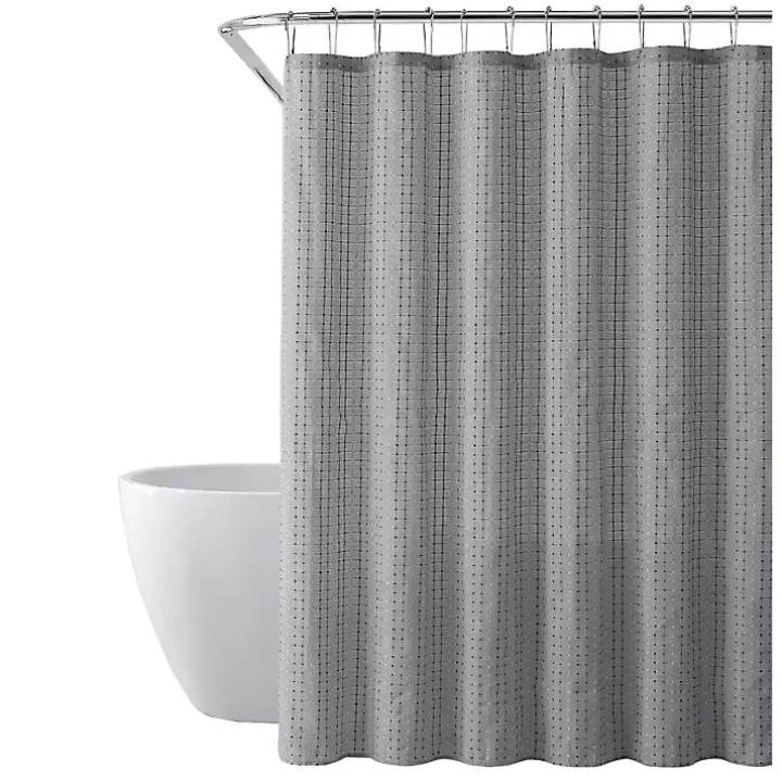 Gray Waffle Cotton Blend Shower Curtain