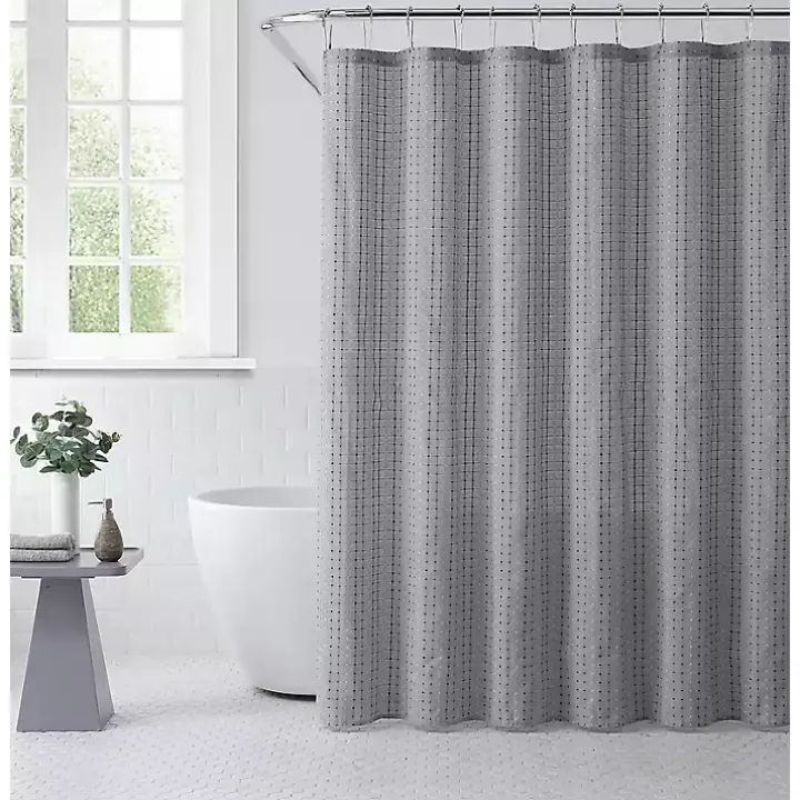 Gray Waffle Cotton Blend Shower Curtain