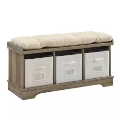 Gray Wash Entryway Bench and Storage Bins